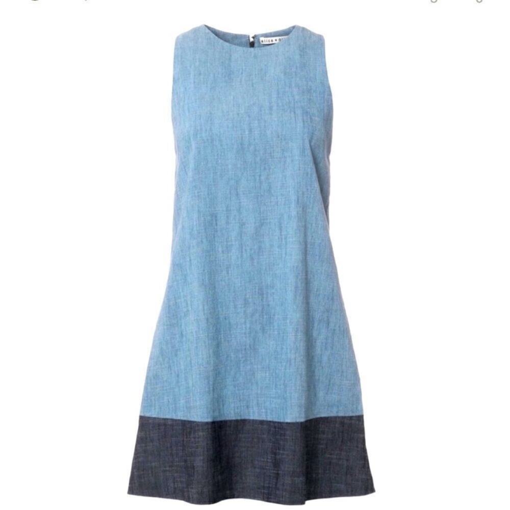 Alice + Olivia Chambray Linen Shift Dress Size XS Blue
